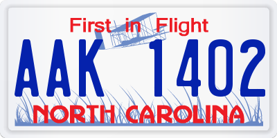 NC license plate AAK1402