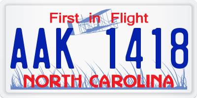 NC license plate AAK1418
