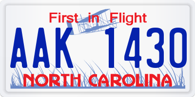 NC license plate AAK1430