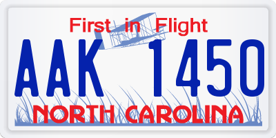 NC license plate AAK1450