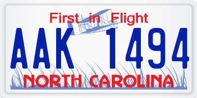 NC license plate AAK1494
