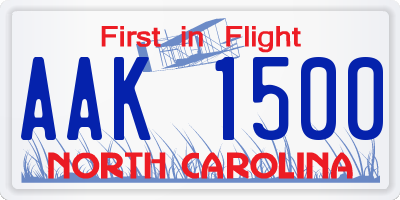 NC license plate AAK1500