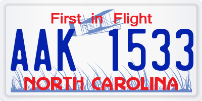NC license plate AAK1533