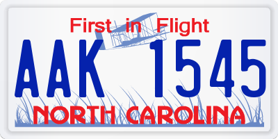 NC license plate AAK1545