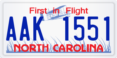 NC license plate AAK1551