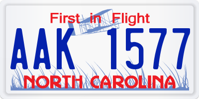 NC license plate AAK1577