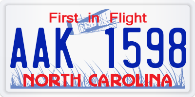 NC license plate AAK1598