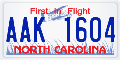 NC license plate AAK1604