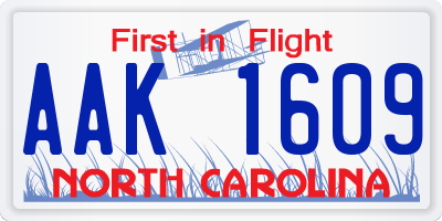 NC license plate AAK1609
