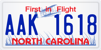 NC license plate AAK1618