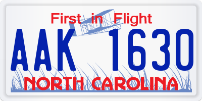 NC license plate AAK1630