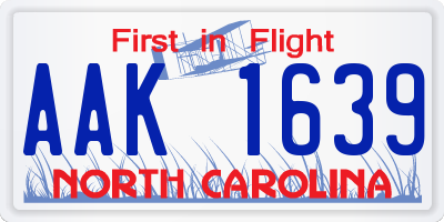NC license plate AAK1639