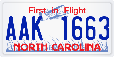 NC license plate AAK1663