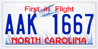 NC license plate AAK1667