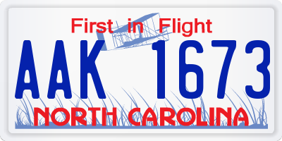 NC license plate AAK1673