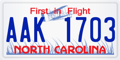 NC license plate AAK1703