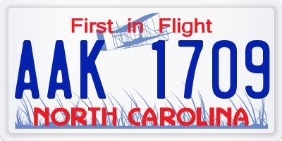 NC license plate AAK1709