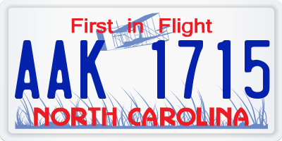 NC license plate AAK1715