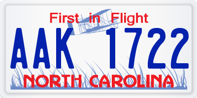 NC license plate AAK1722