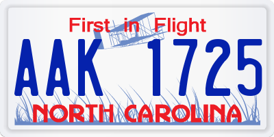 NC license plate AAK1725