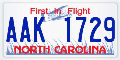 NC license plate AAK1729