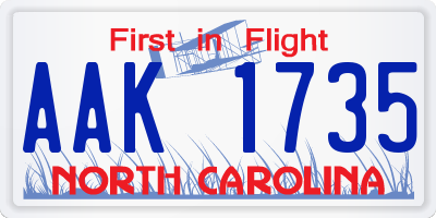NC license plate AAK1735