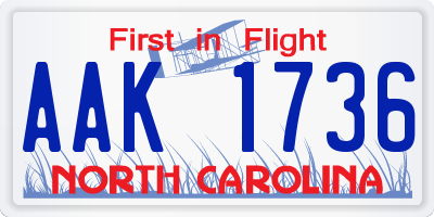 NC license plate AAK1736