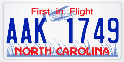 NC license plate AAK1749