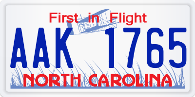 NC license plate AAK1765