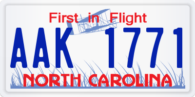 NC license plate AAK1771