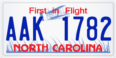 NC license plate AAK1782