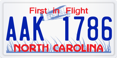 NC license plate AAK1786