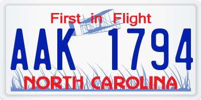 NC license plate AAK1794