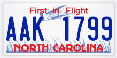 NC license plate AAK1799