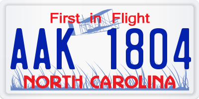 NC license plate AAK1804