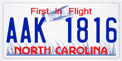 NC license plate AAK1816