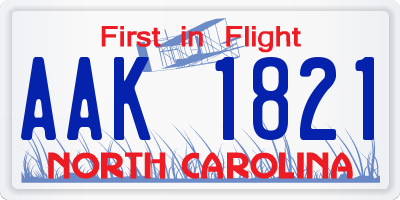 NC license plate AAK1821