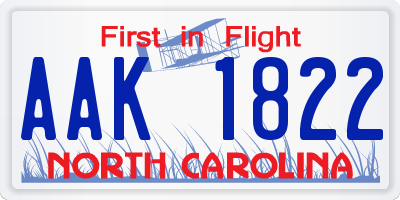 NC license plate AAK1822