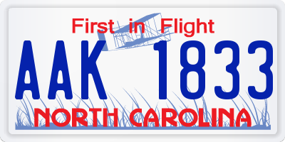 NC license plate AAK1833