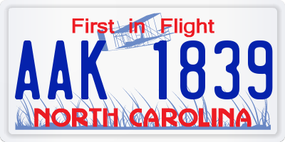 NC license plate AAK1839