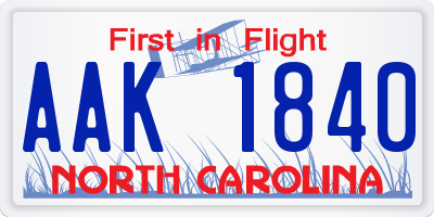 NC license plate AAK1840