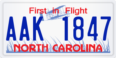 NC license plate AAK1847