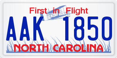 NC license plate AAK1850