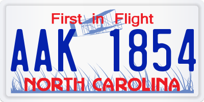 NC license plate AAK1854