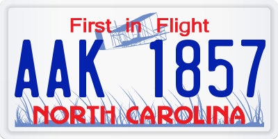 NC license plate AAK1857