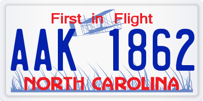 NC license plate AAK1862