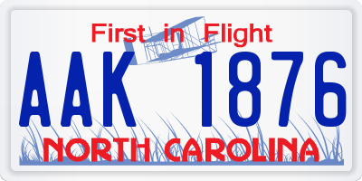 NC license plate AAK1876