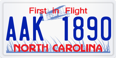 NC license plate AAK1890