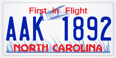 NC license plate AAK1892