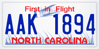 NC license plate AAK1894